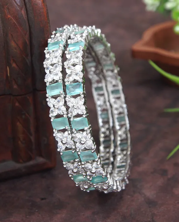 American_Diamond_Silver_Mint_White_Bangle_Set