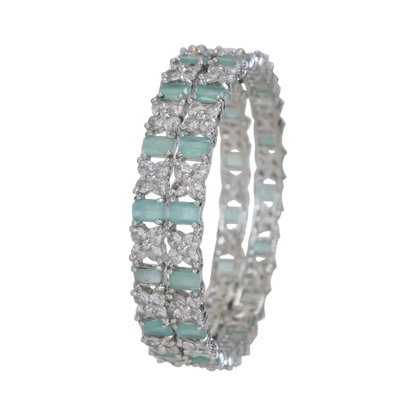 American_Diamond_Silver_Mint_White_Bangle_Set