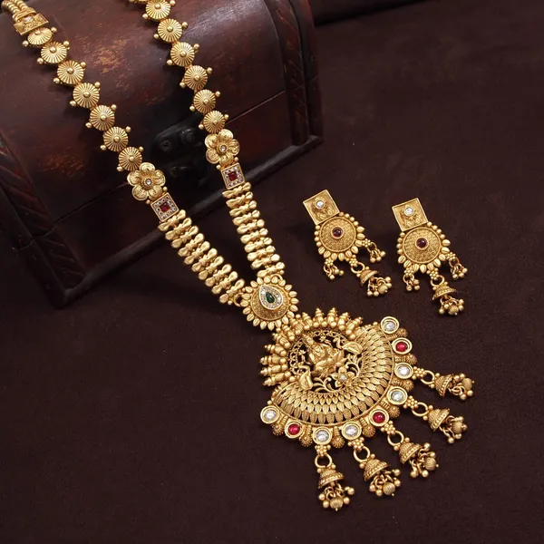Antique_Long_Brass_Studded_With_American_Diamond_Necklace_Set