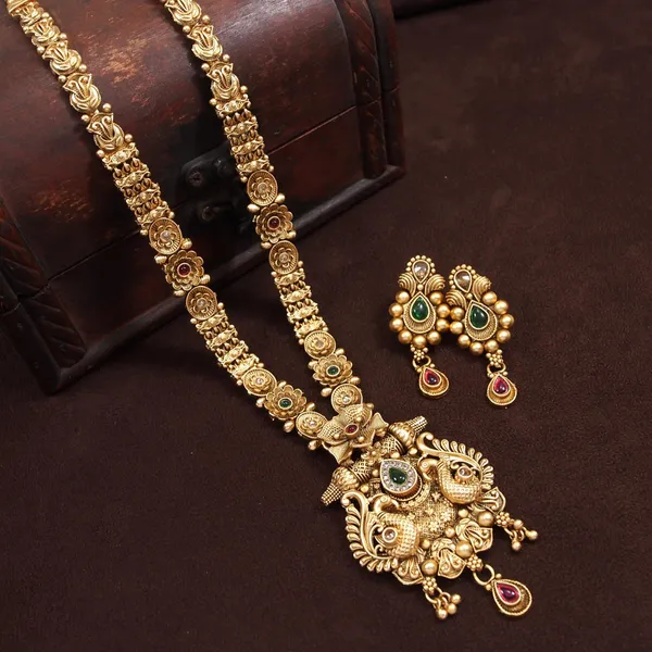 Antique_Long_Brass_Studded_With_American_Diamond_Necklace_Set