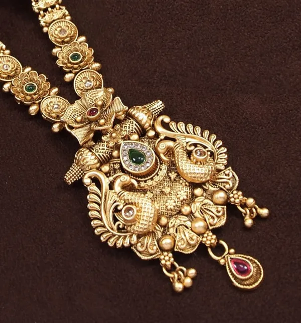 Antique_Long_Brass_Studded_With_American_Diamond_Necklace_Set