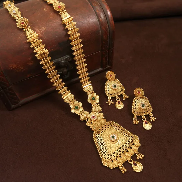 Antique_Long_Brass_Studded_With_American_Diamond_Necklace_Set