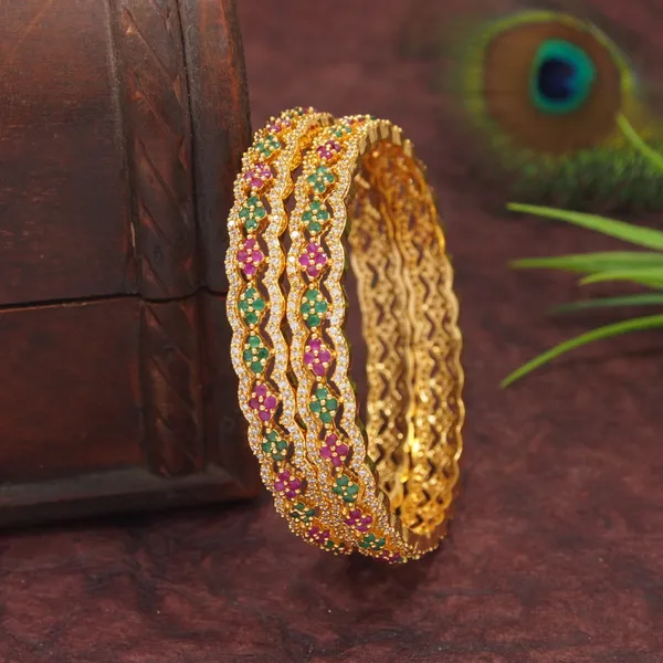 Elegant_Gold_Plated_Bangles_With_Green_And_Pink_Stones__Traditional_Indian_Jewelry_Set