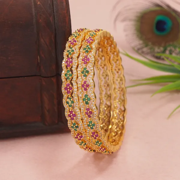 Elegant_Gold_Plated_Bangles_With_Green_And_Pink_Stones__Traditional_Indian_Jewelry_Set