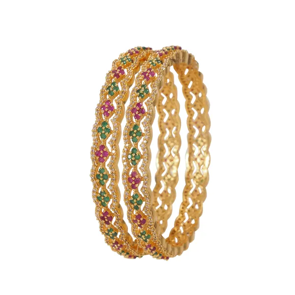 Elegant_Gold_Plated_Bangles_With_Green_And_Pink_Stones__Traditional_Indian_Jewelry_Set