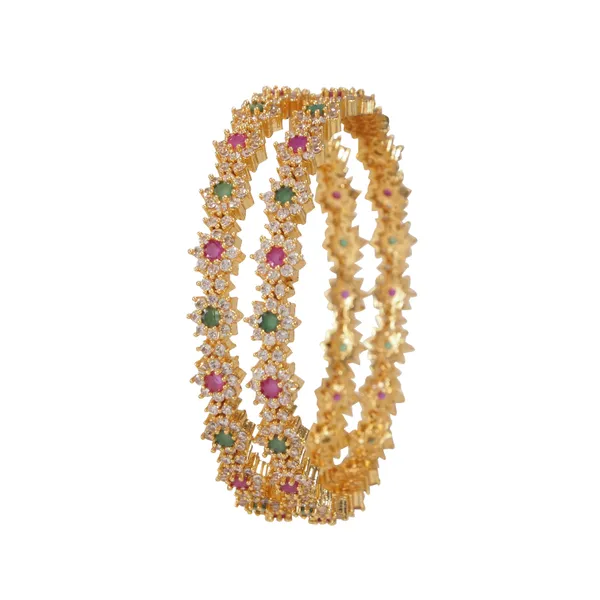 Gold_Plated_Floral_Stone_Studded_Bangle_Set_With_Ruby_&_Emerald_Accents