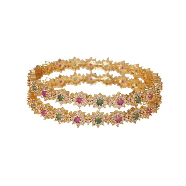 Gold_Plated_Floral_Stone_Studded_Bangle_Set_With_Ruby_&_Emerald_Accents