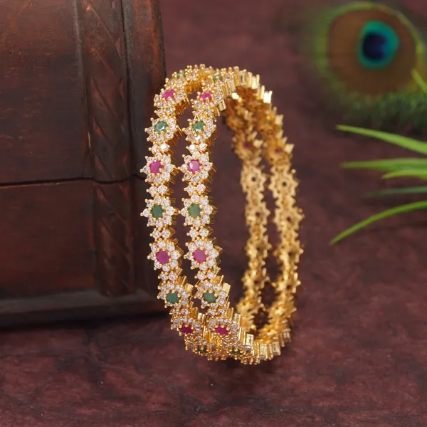 Gold_Plated_Floral_Stone_Studded_Bangle_Set_With_Ruby_&_Emerald_Accents