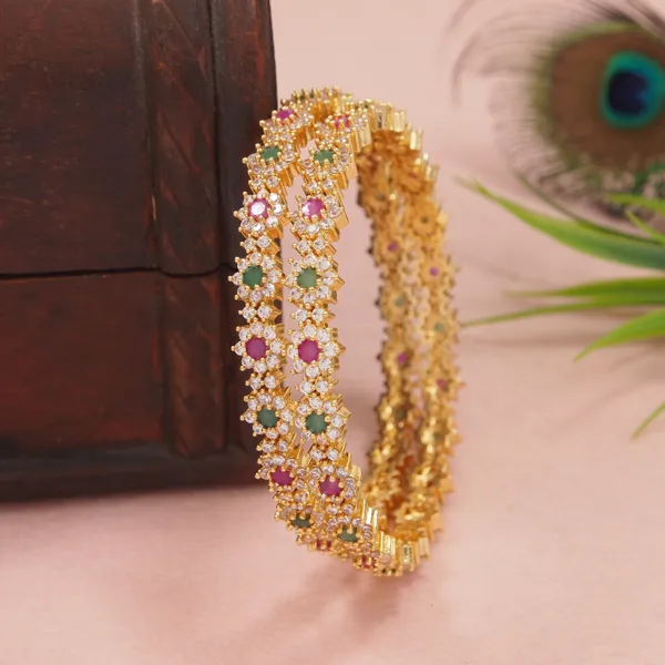 Gold_Plated_Floral_Stone_Studded_Bangle_Set_With_Ruby_&_Emerald_Accents