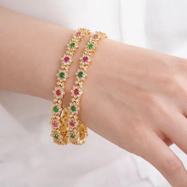 Gold_Plated_Floral_Stone_Studded_Bangle_Set_With_Ruby_&_Emerald_Accents