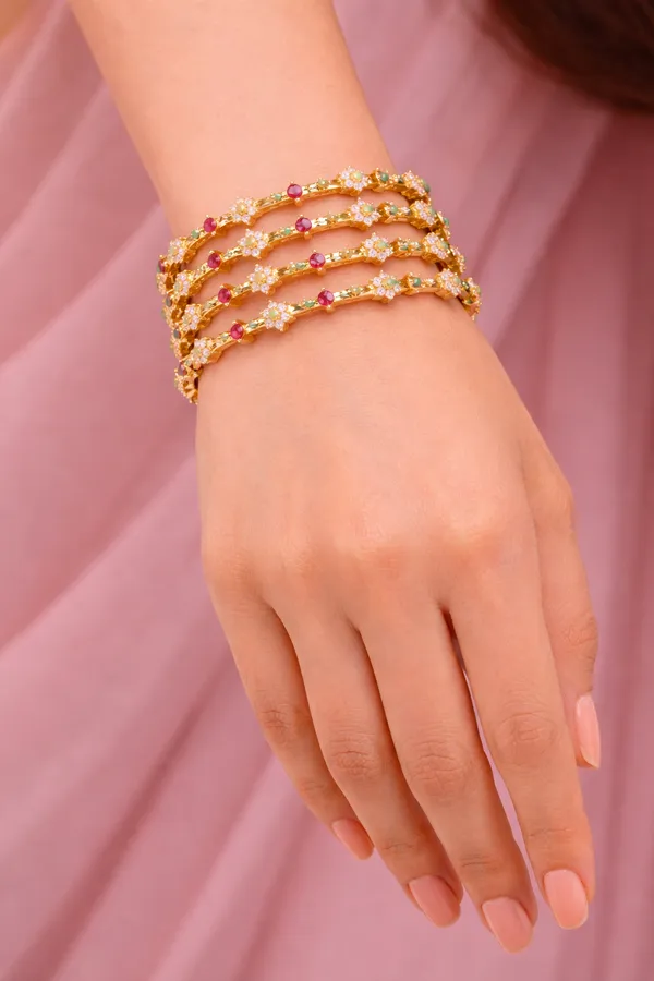 Gold_Plated_Ruby_&_Emerald_Floral_Stone_Bangle_Set