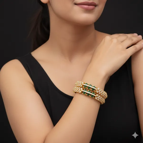 Gold_Plated_Sparkling_Green_Stone_Ad_Bangles_For_Women