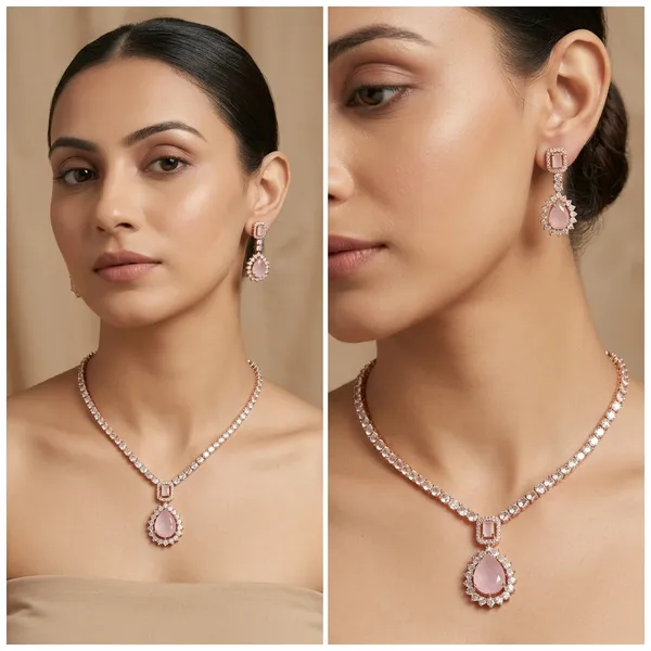 Zircom_American_Diamond_Rose_Gold_Necklace_Set