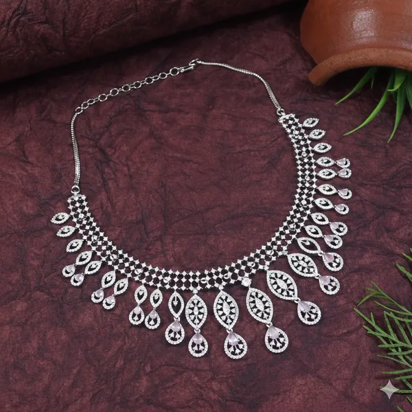 Pink__American_Diamond_Silver_Brass_Necklace_With_Earrings