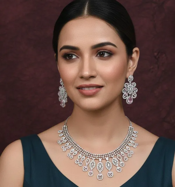 Pink__American_Diamond_Silver_Brass_Necklace_With_Earrings