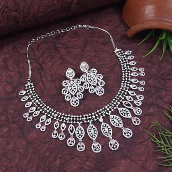 Pink__American_Diamond_Silver_Brass_Necklace_With_Earrings