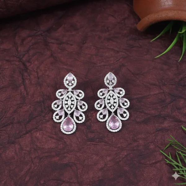 Pink__American_Diamond_Silver_Brass_Necklace_With_Earrings