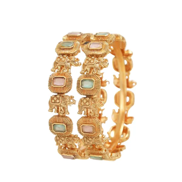 Rajwadi_Gold_Plated_Brass_Bangles_With_Mint_&_Pink_Stones__Elephant_Design