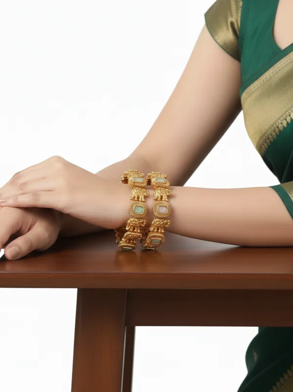 Rajwadi_Gold_Plated_Brass_Bangles_With_Mint_&_Pink_Stones__Elephant_Design