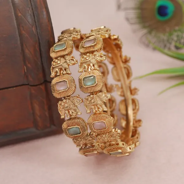 Rajwadi_Gold_Plated_Brass_Bangles_With_Mint_&_Pink_Stones__Elephant_Design