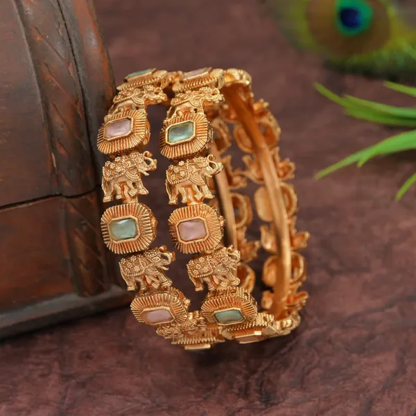 Rajwadi_Gold_Plated_Brass_Bangles_With_Mint_&_Pink_Stones__Elephant_Design