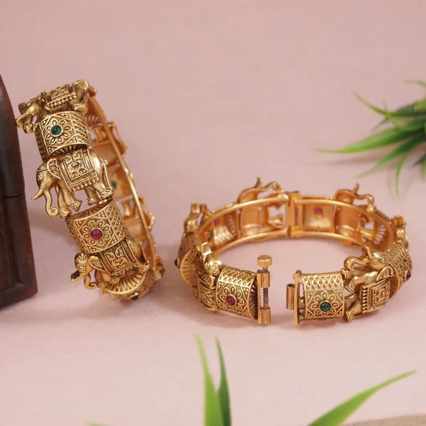 Royal_Antique_Gold_Elephant_Inspired_Kada_Bangle_Set