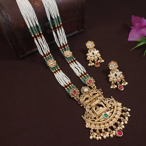 Royal_Bridal_Long_Brass_Necklace_Set_With_Pearl_Beads_And_Kundan_Embellishments