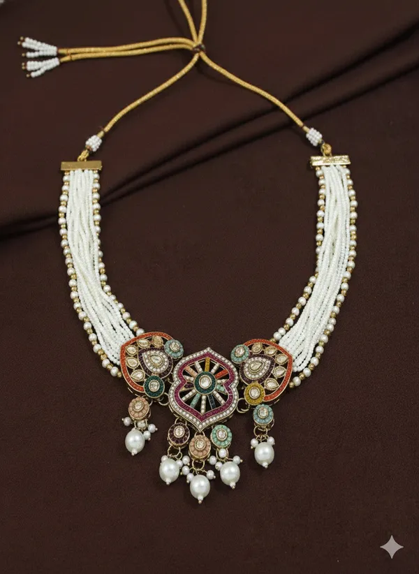 Royal_Multicolor_Kundan_Pearl_Choker_Set_With_Jhumka_Earrings_&_Maang_Tikka