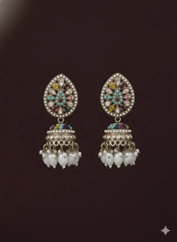 Royal_Multicolor_Kundan_Choker_Set_With_Pearl_Drops,_Jhumka_Earrings_&_Maang_Tikka