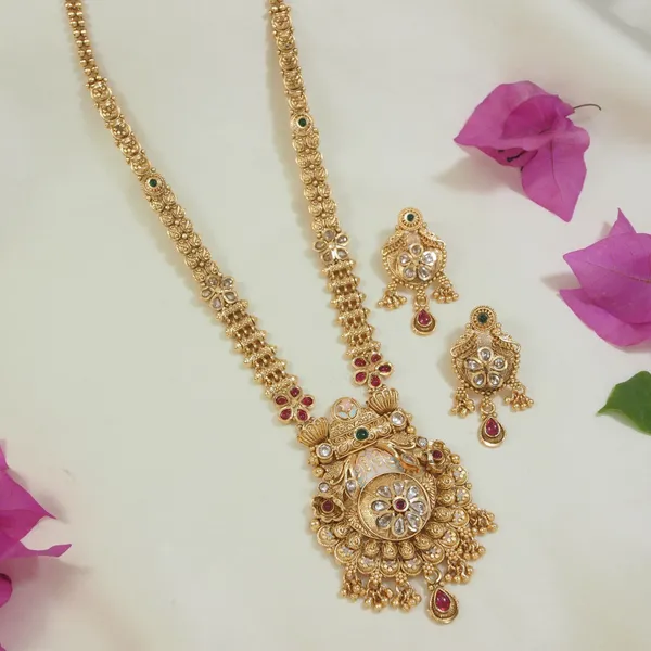Royal_Temple_Design_Brass_Long_Necklace_Set_With_Kundan_&_Pearl_Embellishments