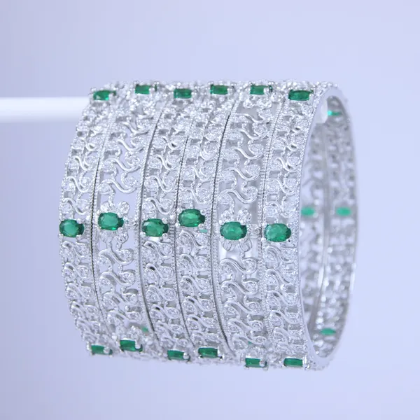 Silver_Finish_Green_White_Stone_Designer_Bangles__Set_Of_6