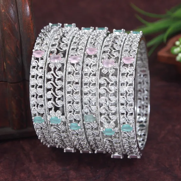 Silver_Finish_Mint_Green_&_Pink_Stone_Designer_Bangles__Set_Of_6