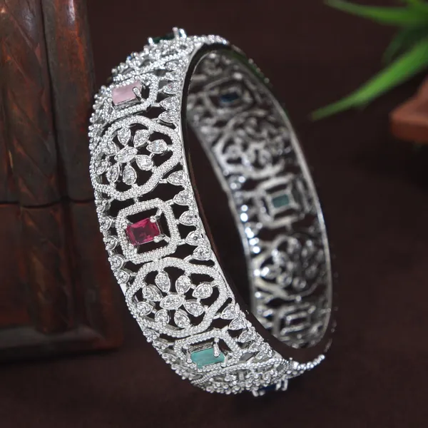 Silver_Finish_Multi_Color_Stone_Designer_Bangle_(Pack_Of_1)