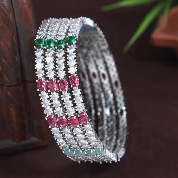Silver_Finish_Multi_Stone_Studded_Designer_Bangle_(Pack_Of_4)