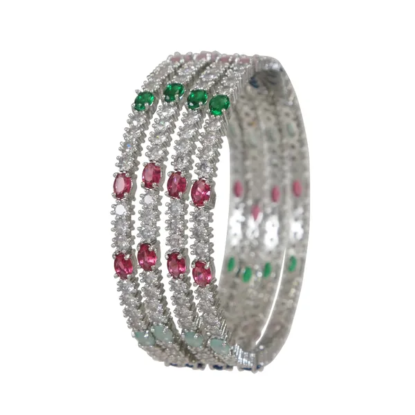 Silver_Finish_Multi_Stone_Studded_Designer_Bangle_(Pack_Of_4)