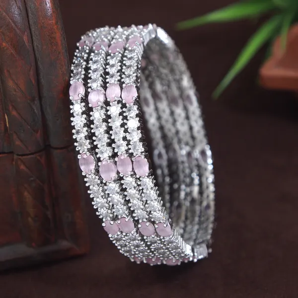 Silver_Finish_Pink_White_Stone_Studded_Designer_Bangle_(Pack_Of_4)
