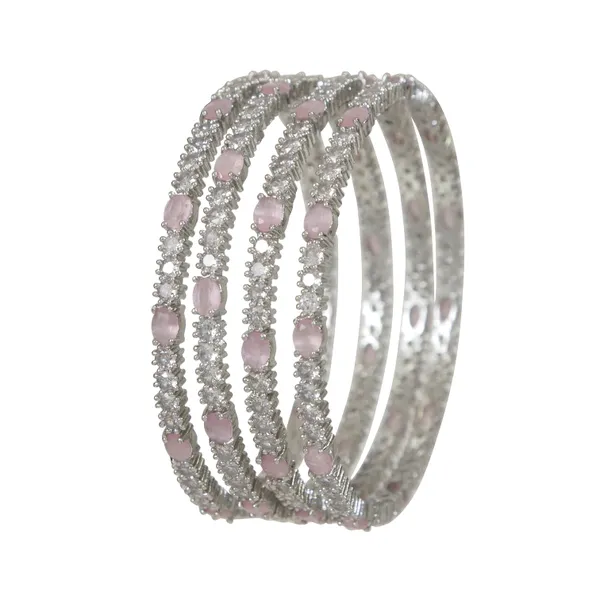 Silver_Finish_Pink_White_Stone_Studded_Designer_Bangle_(Pack_Of_4)