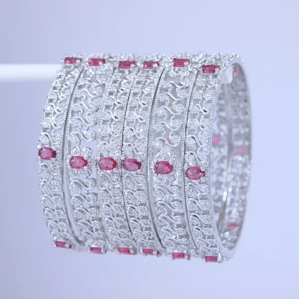 Silver_Finish_Ruby_White_Stone_Designer_Bangles_Set_Of_6