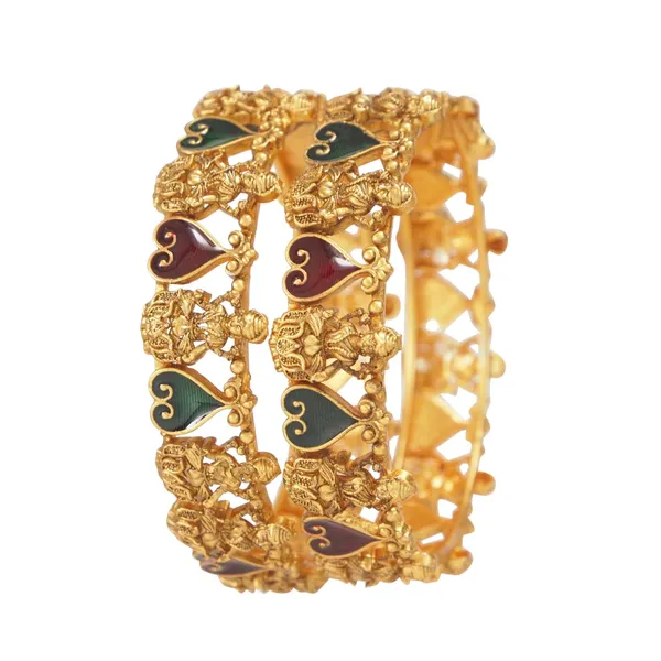 South_Indian_Lakshmi_Temple_Style_Matte_Gold_Bangles_With_Red_&_Green_Meenakari