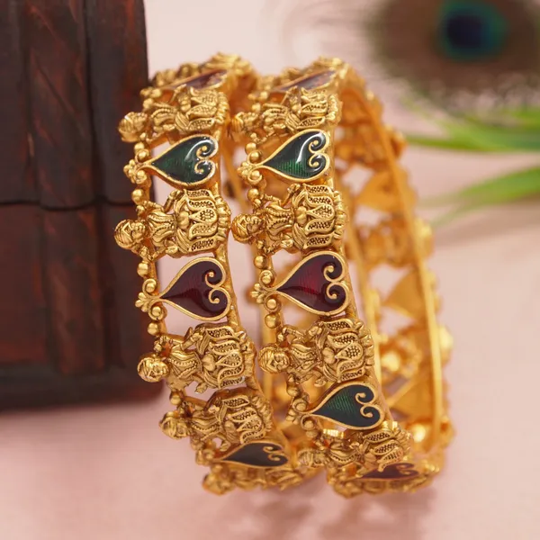 South_Indian_Lakshmi_Temple_Style_Matte_Gold_Bangles_With_Red_&_Green_Meenakari