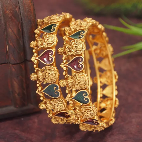South_Indian_Lakshmi_Temple_Style_Matte_Gold_Bangles_With_Red_&_Green_Meenakari