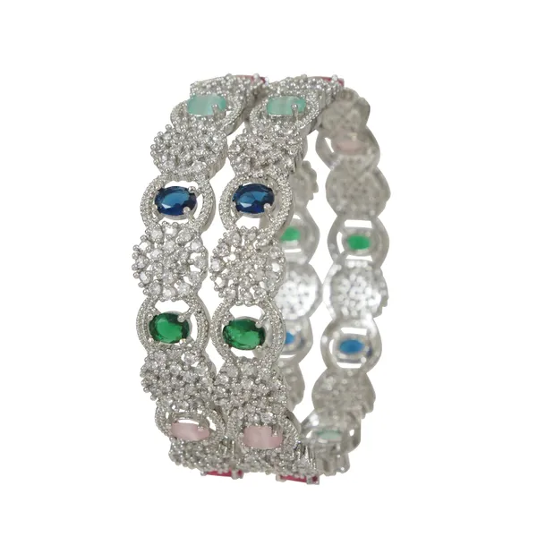 Sparkling_Silver_Finish_Bangles_With_Multicolor_Stones_And_Floral_Design