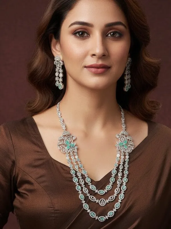 Three_Layer_American_Diamond_Necklace_Set_With_Mint_And__Accents