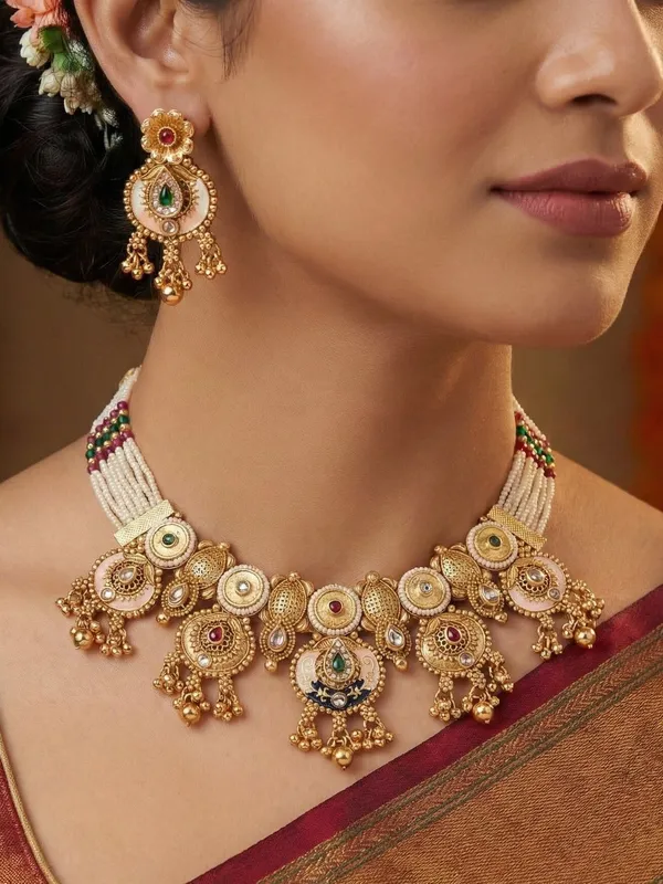 Traditional_Antique_Gold_Plated_Pearl_Choker_Jewellery_Set_For_Women