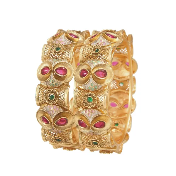 Traditional_Gold_Plated_Antique_Bangles_With_Ruby_&_Green_Stone_&_Meenakari_Work