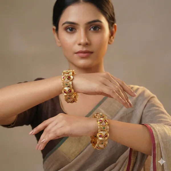 Traditional_Gold_Plated_Antique_Bangles_With_Ruby_&_Green_Stone_&_Meenakari_Work