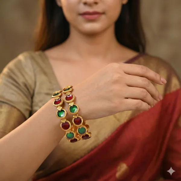 Traditional_Gold_Plated_Matte_Brass_Bangles_With_Red_&_Green_Meenakari_Design