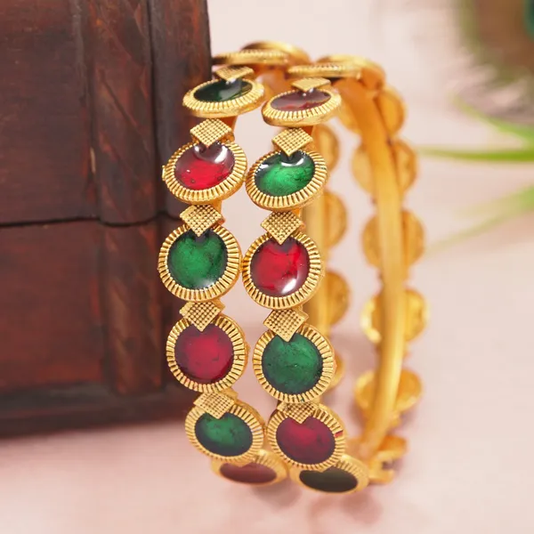 Traditional_Gold_Plated_Matte_Brass_Bangles_With_Red_&_Green_Meenakari_Design