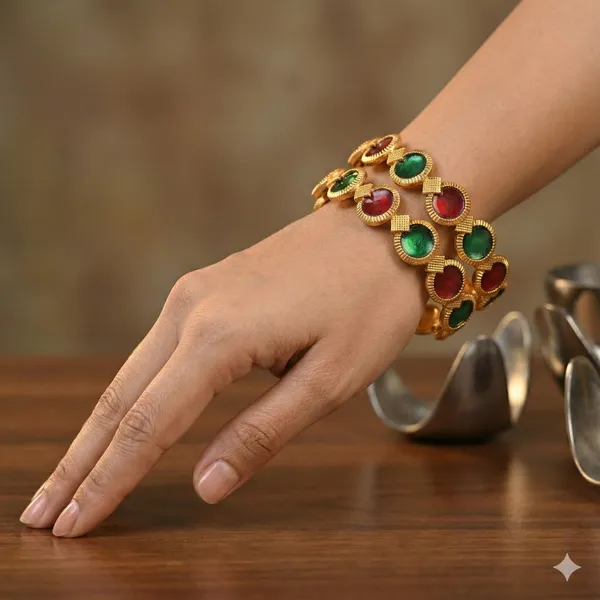 Traditional_Gold_Plated_Matte_Brass_Bangles_With_Red_&_Green_Meenakari_Design
