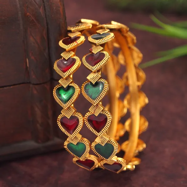 Traditional_Gold_Plated_Matte_Brass_Bangles_With_Red_&_Green_Meenakari_Design